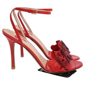 Valentino Garavani  L'amour Embellished Sandal Heels in Red Leather